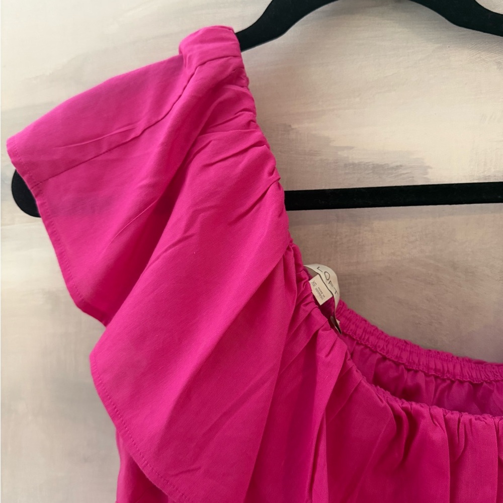 🔖LOFT One Shoulder Pink‎ Ruffle Top - Picture 3 of 4
